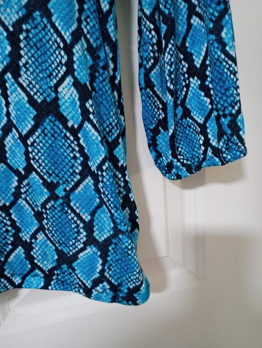 Michael Kors Blue Snake-Print Keyhole Blouse